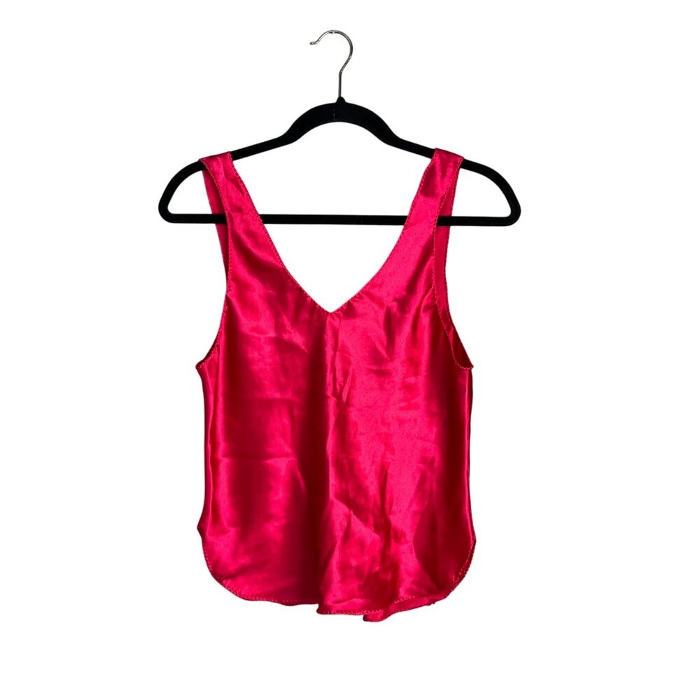 Val Mode Vintage Lingerie Satin Slip Tank‎ Women's M Y2K Cami V-Neck Bright Pink